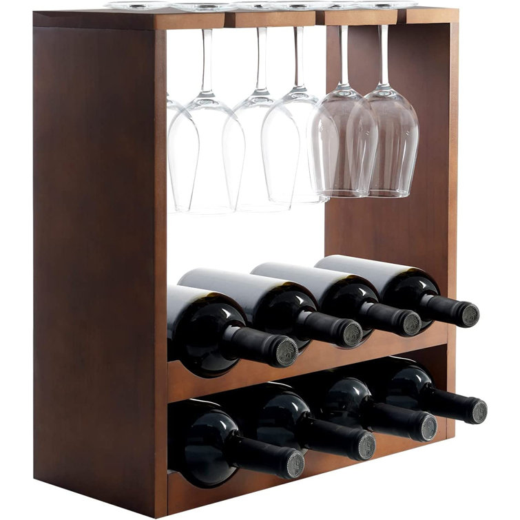 Gracie Oaks Wine Rack With Glass Holder Countertop Wine Rack Freestanding Wooden Wine Holder Perfect For Home Decor Kitchen Bar Wine Cellar Rustic Wayfair